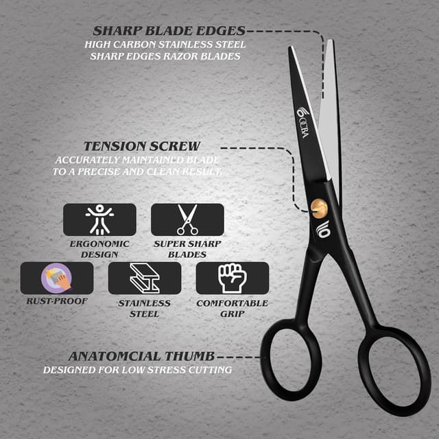 Thumbnail 6 de OCBA Professional Beard Scissor (Stainless Steel) for Moustache, Ear & Nose Hair Trimming – Safety Use, Black
