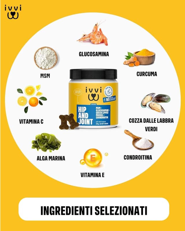 Detalle de IVVI Hip & Joint compresse altamente concentrate per articolazioni del cane in snack con cozza dalle labbra verdi, glucosamina, condroitina e MSM
