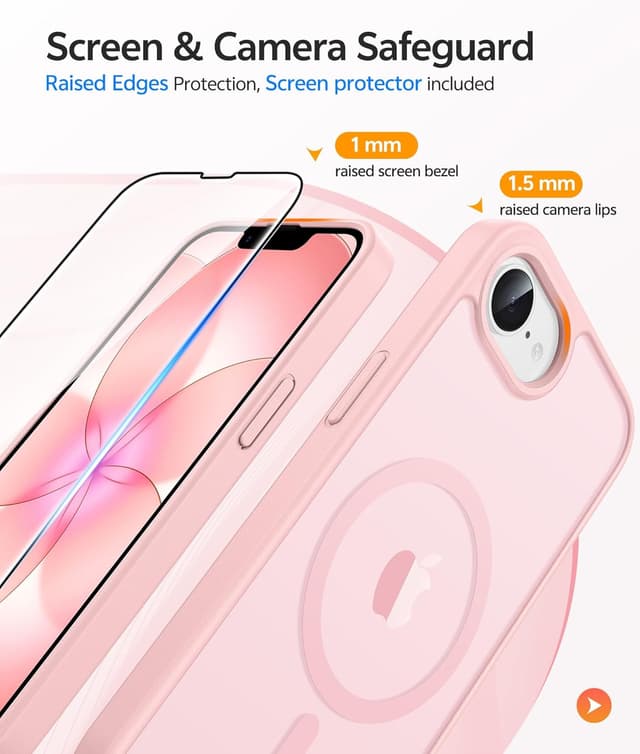 Detalle de FNTCASE iPhone 16e case (MagSafe compatible) — matte translucent protective cover, light pink