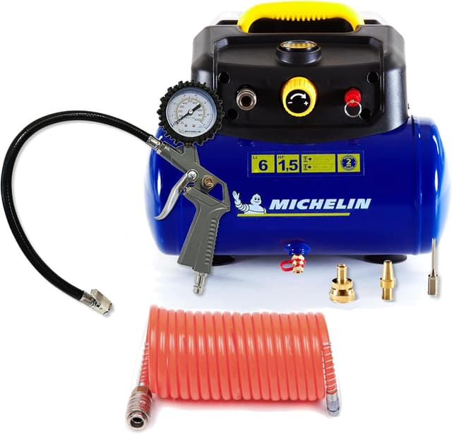 Detalle de MICHELIN Compressore d’aria portatile MBL6 da 6 litri oil-free con manometro e kit gonfiaggio