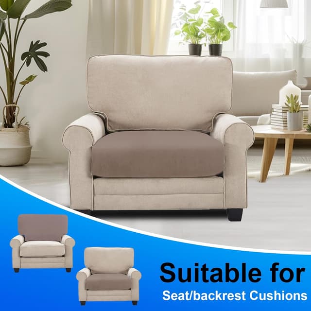 Detalle 2 de Housse de coussin de canapé extensible en velours CYCMACO (1 place x 3) – kaki, antidérapante