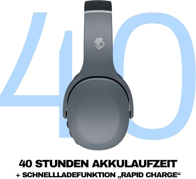 Detalle de Skullcandy Crusher Evo Wireless Bluetooth-Kopfhörer (grau) mit multisensorischem Bass & bis zu 40 Std. Akkulaufzeit