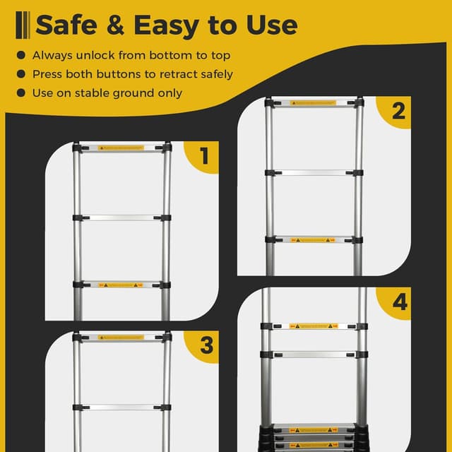 Detalle 2 de EASelect Telescopic Ladder 3.8m Aluminium Extension Loft Ladder (EN131) with Stabiliser Bar