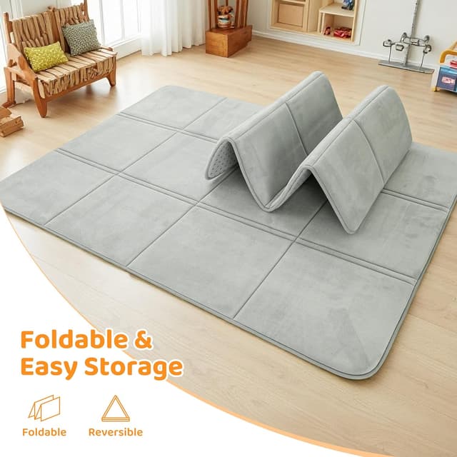 Detalle de BYBYME 3cm Thick Baby Play Mat (120 x 180cm) – foldable, non-slip backing & flannel surface