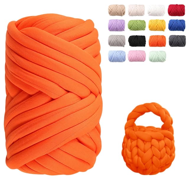 Detalle de Armstricken Wolle 500 g Chenille-Schlauchgarn (2 cm) – dickes Jumbo-Garn zum Stricken & Häkeln, Orange