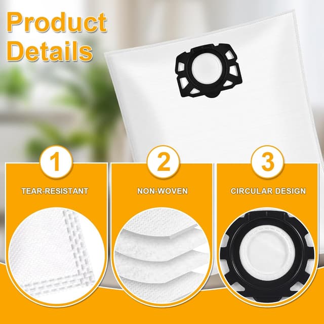 Detalle de Kit 10 sacchetti compatibili + 2 filtri per aspirapolvere Kärcher WD4/WD5/WD6 e MV4/MV5/MV6