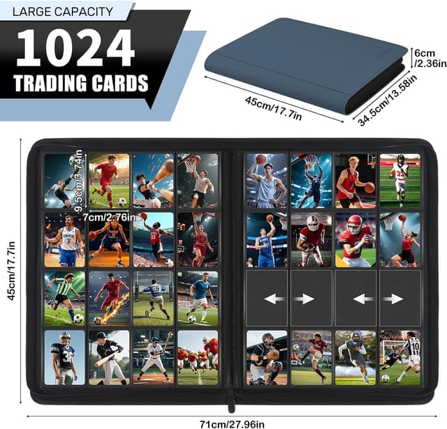 Detalle 2 de WITHYU 16 Taschen Sammelalbum für Karten (1024 Karten, Indigoblau) mit seitlichem Einschub und Reißverschluss