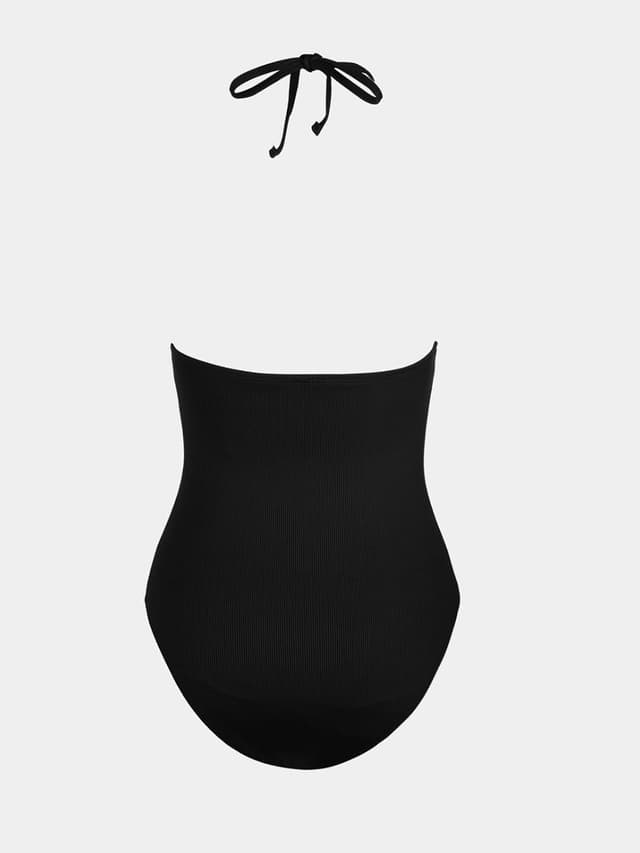 Detalle de CUPSHE Costume da bagno intero da donna Halter Back Tie smerlato con scollo a V e cuciture a contrasto