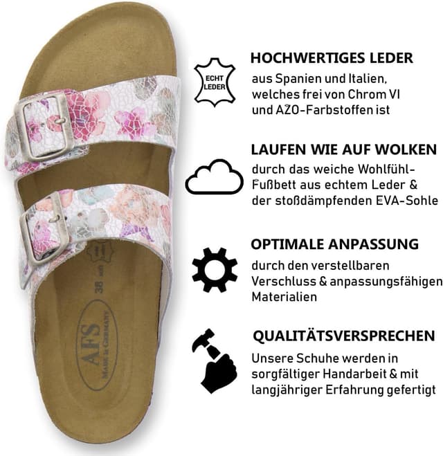 Detalle 2 de AFS-Schuhe 2100 Damen-Pantoletten aus echtem Leder mit verstellbarer Schnalle