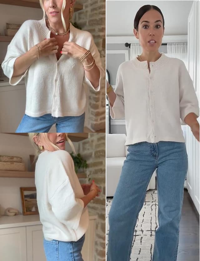 Detalle 2 de Springrain Women’s Lightweight Cropped Cardigan Sweater (Button-Up, Solid Knit)