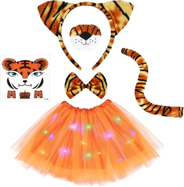 Detalle de AOOWU Ensemble de costume lumineux tigre (6 pièces) avec jupe LED pour enfant
