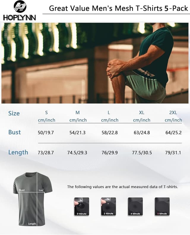 Thumbnail 6 de HOPLYNN 3/5 Pack Running Shirts 100% Polyester