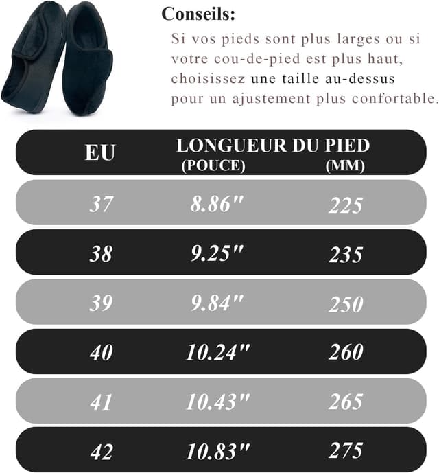 Detalle de Git-up Pantoufles diabétiques en mousse à mémoire de forme, chaussons confortables réglables à bout fermé