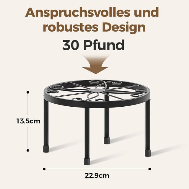 Detalle de Bamworld Blumenständer Metall Schwarz 2er-Set – runde Pflanzenhocker für Balkon & Wohnzimmer