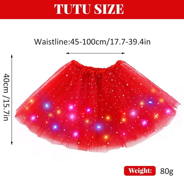 Detalle de Kefiyis LED-Tüllrock für Damen & Teenager mit Sternen-Pailletten, 9 Farben, elastischer Bund