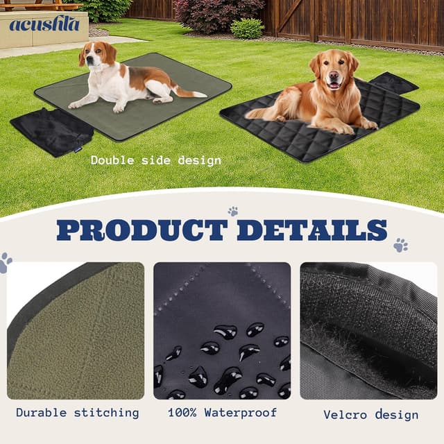 Detalle de ACUSHLA Haustier Decke Camping 100 x 70 cm – faltbar, wasserdicht, mit Tasche