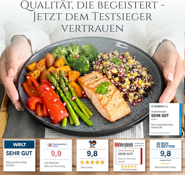 Detalle 2 de Steingut Geschirrset 6 Personen Ibiza 24 tlg. Pure Living Grau