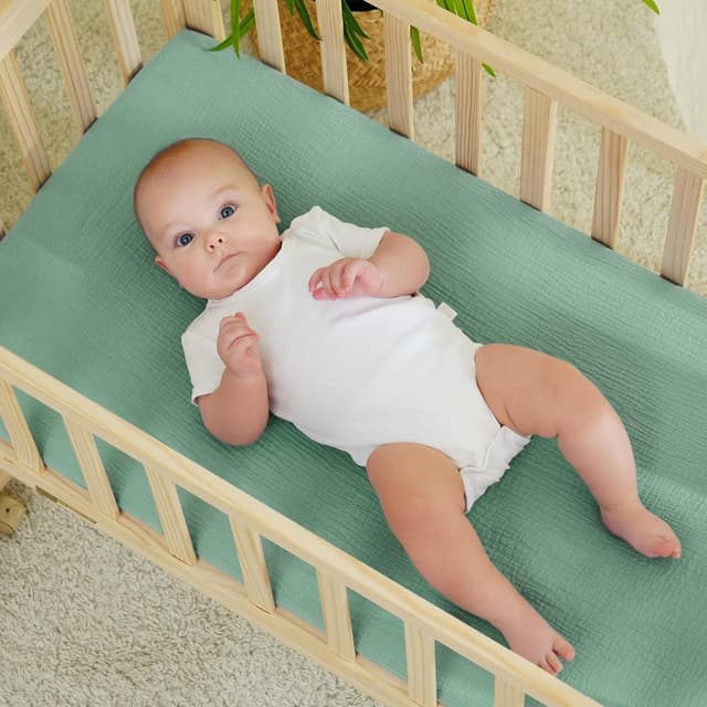 Detalle de Baby Musselin Spannbettlaken 80x50 cm (2er-Set) – 100% Baumwolle für Kinderwagen & Babywiege