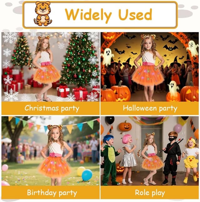 Thumbnail 6 de AOOWU Ensemble de costume lumineux tigre (6 pièces) avec jupe LED pour enfant