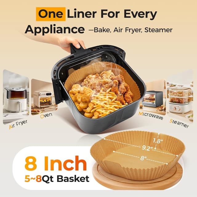 Detalle de 400 Pcs 8" Square Air Fryer Liners 🍽