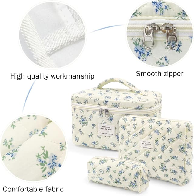 Detalle de beifon 3er Set Kosmetiktaschen & Kulturbeutel für Damen (Blumenmuster) – 3 Größen