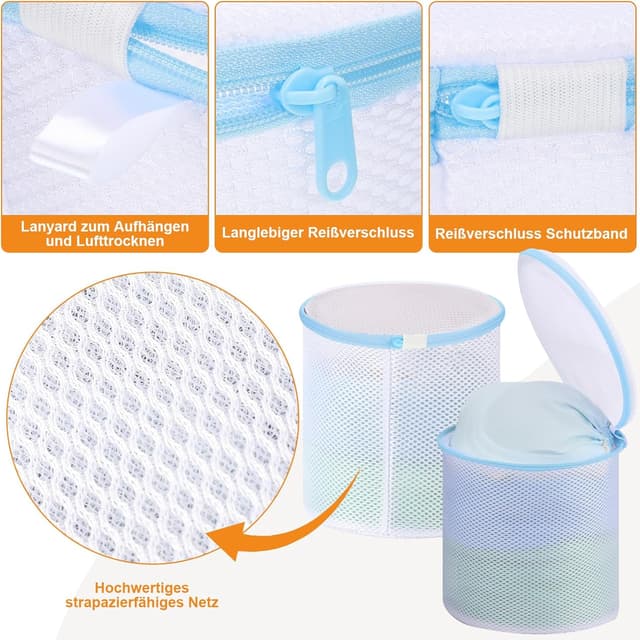 Detalle de Dntorx 3er-Set BH-Waschbeutel mit verstecktem Reißverschluss (18 x 18 x 20 cm), Wäschenetz für BHs, Unterwäsche & Socken – blau