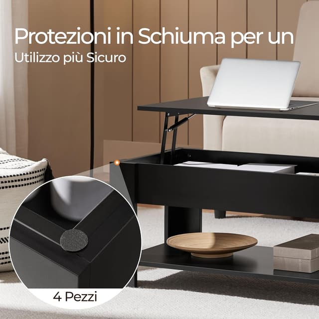 Thumbnail 6 de Yaheetech Tavolino da caffè sollevabile elevabile per divano con ripiano inferiore 98 x 50 x 42-56 cm nero