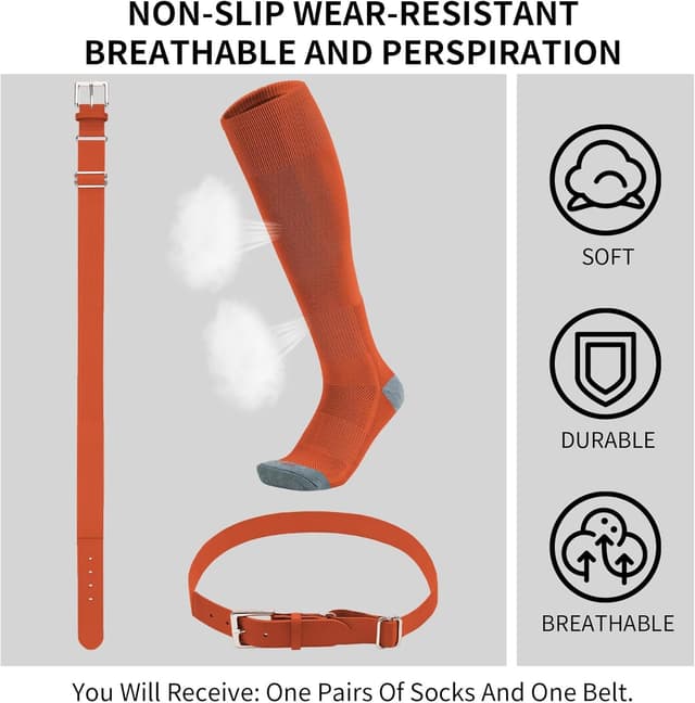 Detalle 2 de QBK Youth Baseball Socks & Belt Combo Set for Kids (Ages 2–16) — Unisex