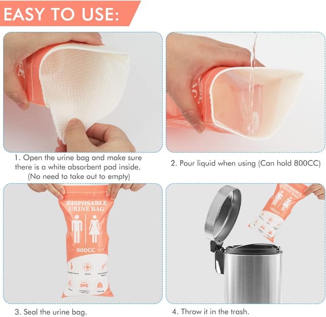 Detalle 1 de Generic SAINUOD Disposable Urinal Bag (12 pack, 800ml) – portable emergency pee bags for travel, camping and traffic jams