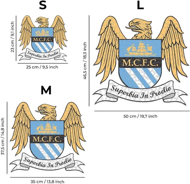 Detalle 2 de Iconic Puzzles Manchester City Retro Logo, puzzle di legno sostenibile taglia S (150 pezzi)