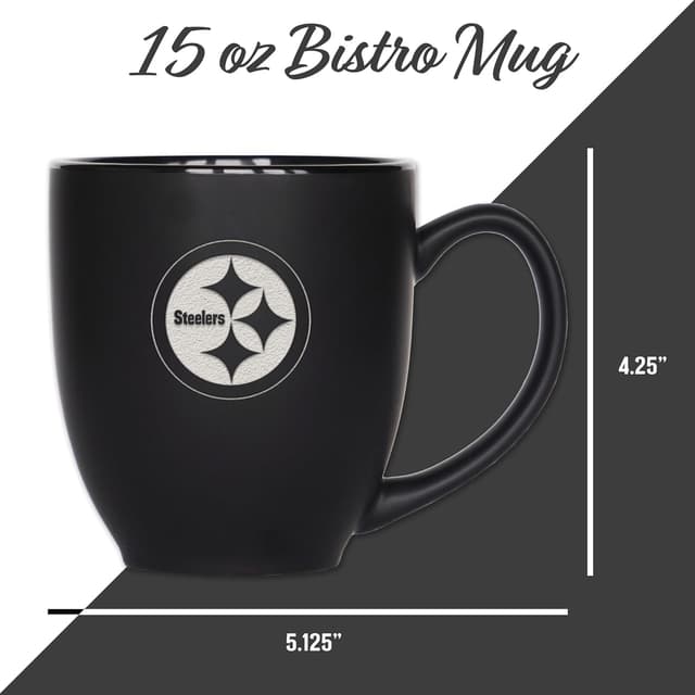 Detalle 2 de Rico Industries NFL Football 15oz Matte Black Bistro Mug with Team Logo Etched