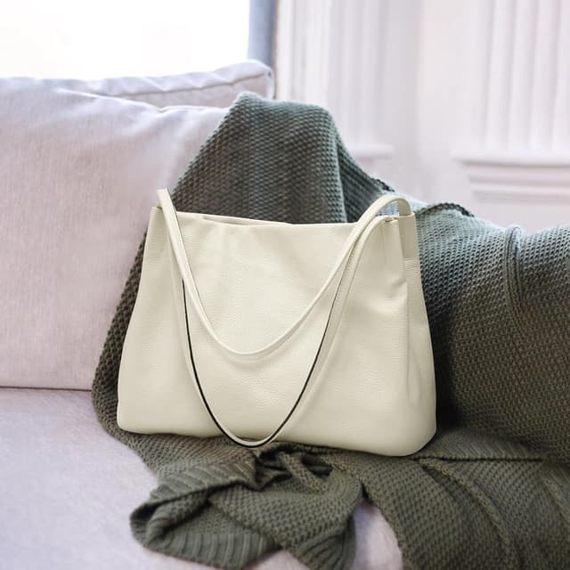 Detalle de Kattee Soft Genuine Leather Tote Hobo Shoulder Bag with Magnetic Snap (Medium)