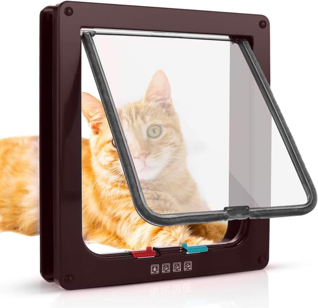 Detalle de Chatière pour chat avec fermeture magnétique à 4 voies et tunnel – M (16 x 15,7 x 5,5 cm), marron