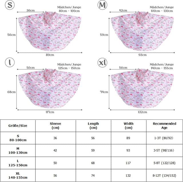 Detalle de QIKADO Regenponcho für Kinder, wasserdicht & faltbar (für 1–12 Jahre)