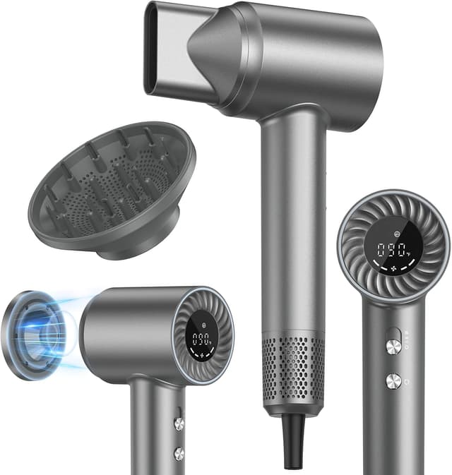 Detalle de Hair Dryer with 150,000 RPM Brushless Motor, 500M Negative Ions, ThermoControl & Magnetic Nozzle/Diffuser