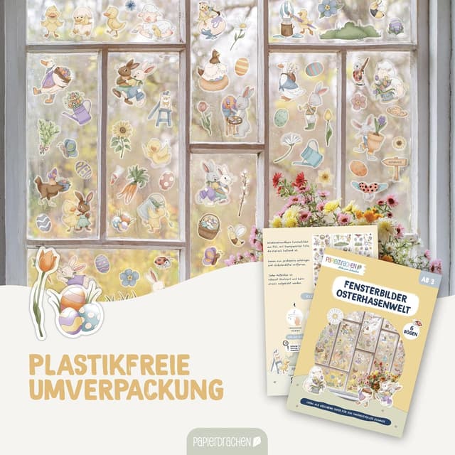 Thumbnail 5 de Papierdrachen Fensteraufkleber Osterhasenwelt 6 Bögen