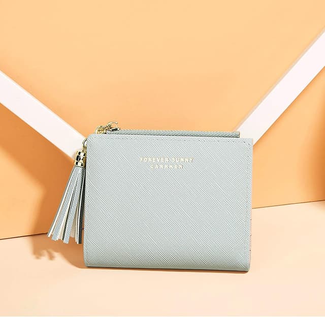 Detalle 2 de ZhengYue Purse for Women — small blue leather wallet with RFID blocking and zipper coin pocket