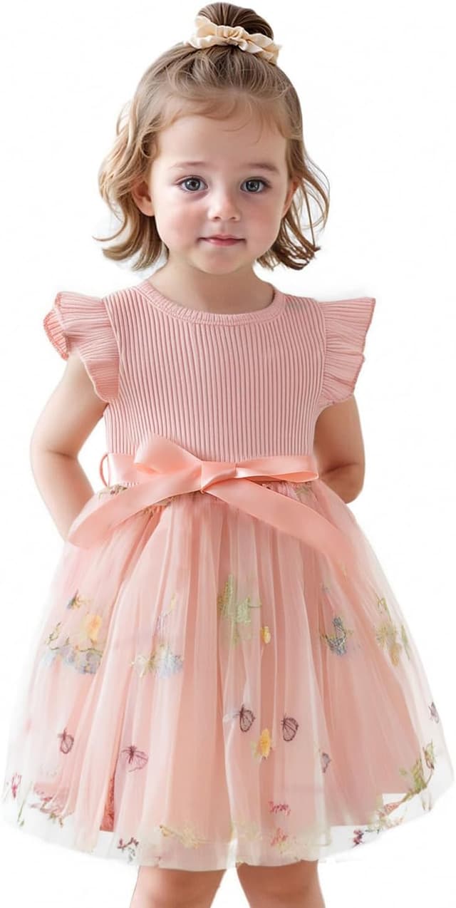 Detalle de NNJXD baby girl flower embroidery tulle dress (toddler princess party dress, 1–5 years)