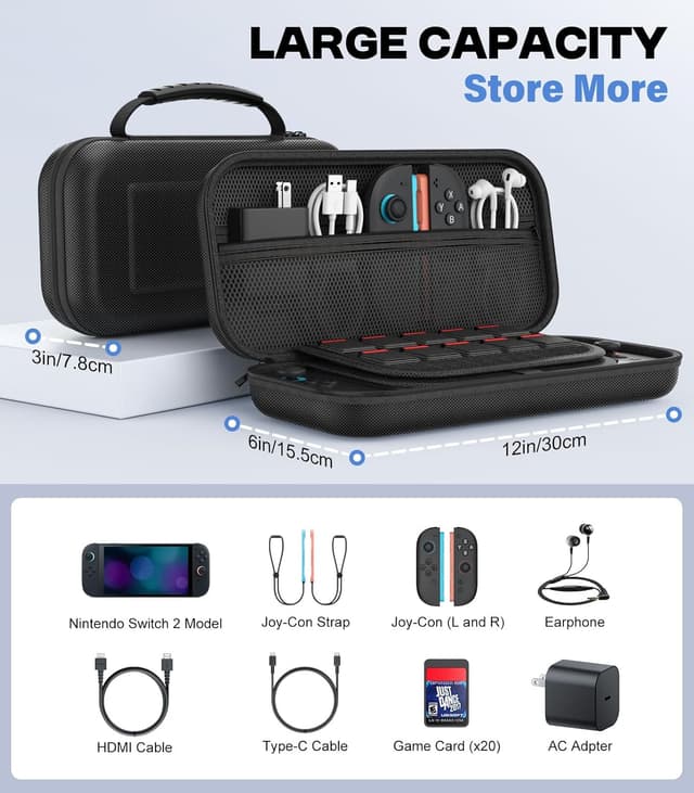 Detalle de MoKo Carrying Case for Nintendo Switch 2 — holds 20 cartridges