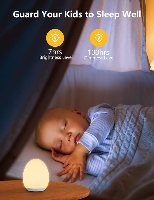 Detalle 2 de MediAcous Night Lights 2000mAh Rechargeable Baby Night Light with 7 Colours, Dimming & 1 Hour Timer