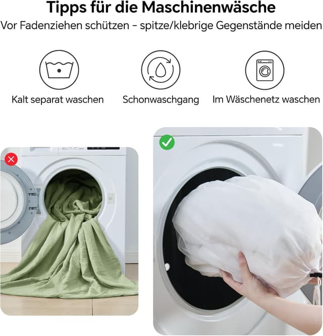 Thumbnail 6 de BEDELITE Musselin-Bettwäsche 135x200 aus Baumwolle (2-teilig, Reißverschluss) in Hellgrün