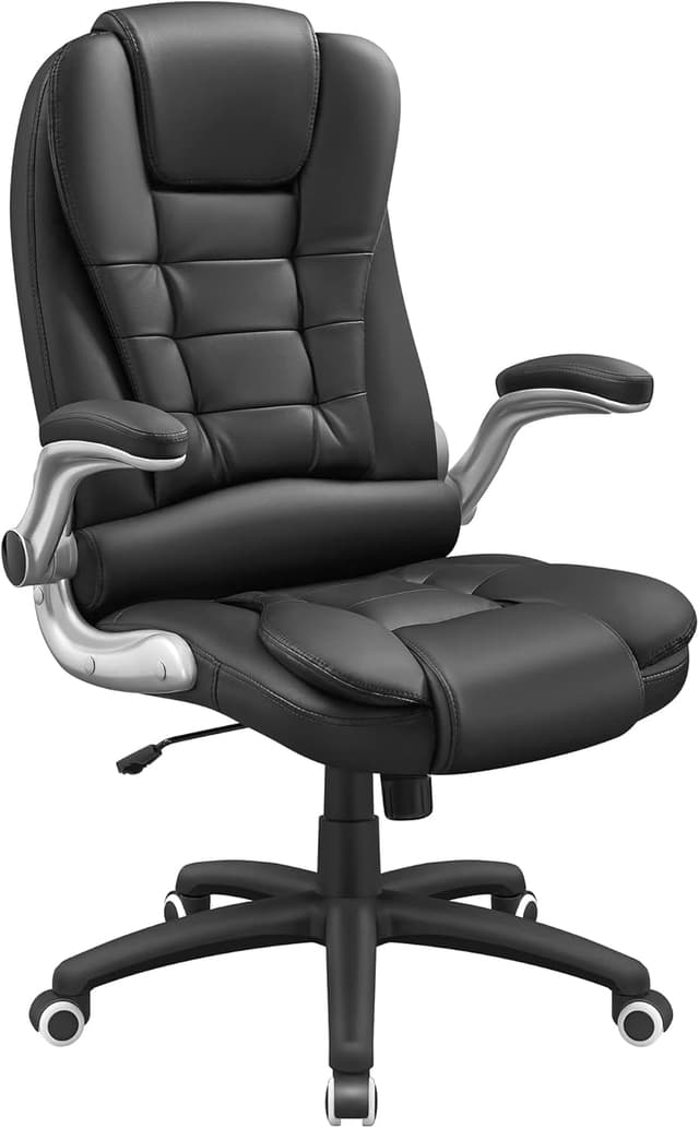 Detalle de SONGMICS Office Swivel Chair (PU OBG51BUK) with 76 cm high back and flip-up armrests
