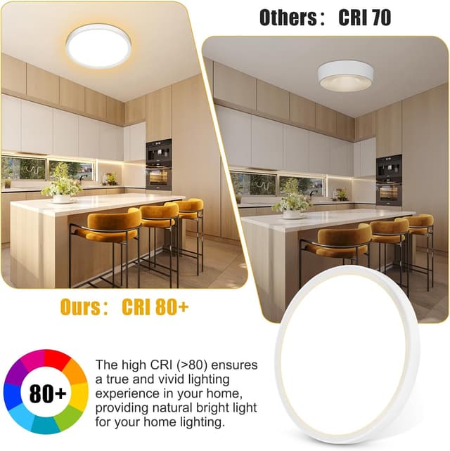 Detalle de Befurglor 24W LED Ceiling Light Ø 28.5cm (3000K Warm White, 2200lm) – IP44 flush mount for bathroom & kitchens