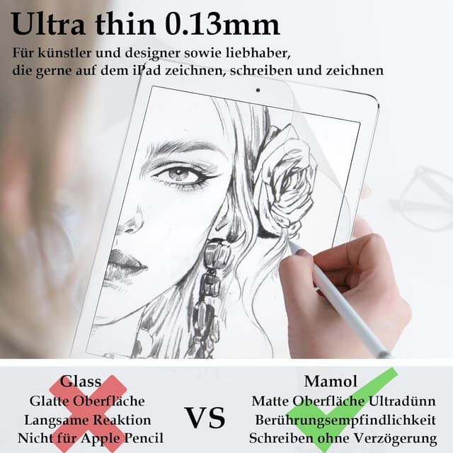 Detalle de 2er Set matte Papier-Folie für iPad Air 3 (2019) 10,5 Zoll & iPad Pro 10,5 (2017) – Screen Protector zum Zeichnen