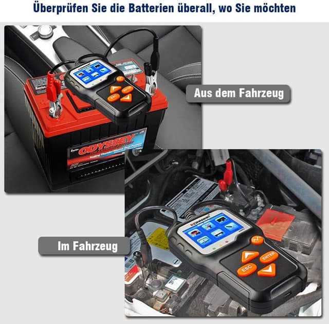 Detalle de KONNWEI KW650 KFZ-Batterietester für 6V/12V – Lade- und Ladesystem-Analysator mit Farb-LCD