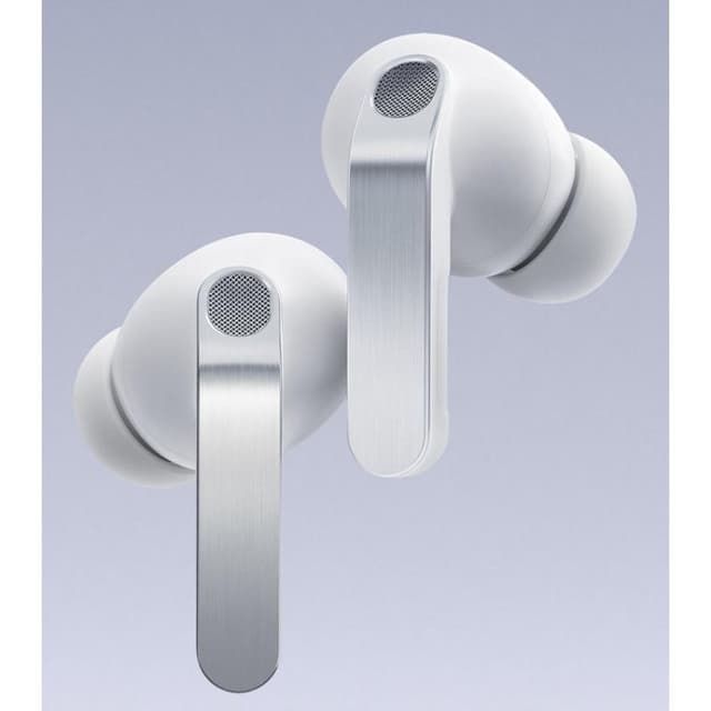 Detalle de Samsung Galaxy Buds Pro blancos: auriculares inalámbricos Bluetooth con cancelación activa de ruido y control táctil