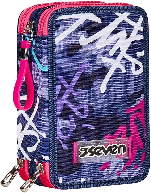 Detalle de Seven Astuccio 3 scomparti viola con 44 pezzi: triplo comparto per matite, pennarelli e accessori