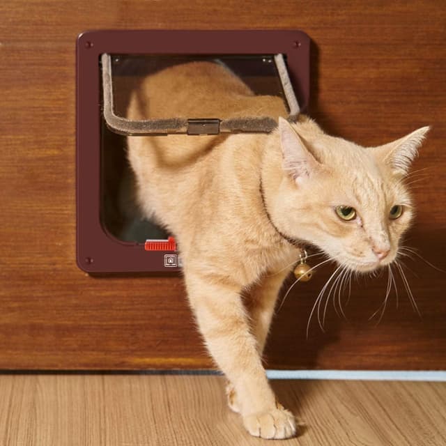 Detalle 2 de Chatière magnétique à 4 voies pour chat avec tunnel marron – Portes pour chats et petits chiens 18 x 19,5 x 5,5 cm