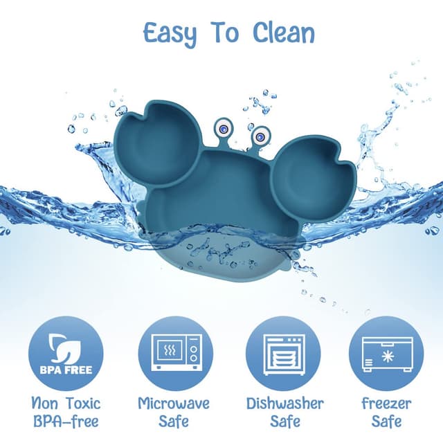 Detalle 2 de Vicloon Baby Teller aus Silikon (mit Saugnäpfen, 3 Fächer), BPA-frei – rutschfestes Kindergeschirr