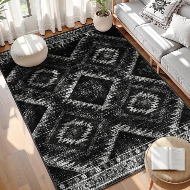 Detalle de Area Rug 5x7 Non-Slip Tribal Western -Black